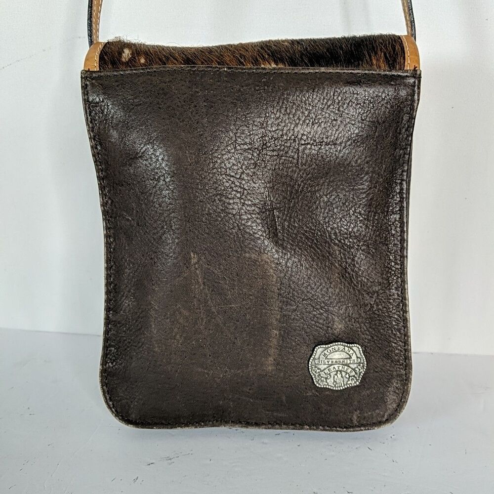 Montana Silversmith Western Brown Leather Calf Hair On Bag Crossbody Star Front - Picture 5 of 11